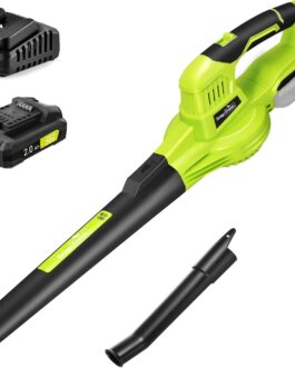 SnapFresh Leaf Blower Cordless Leaf Blower 20 V 210 km/h 240 m³/h / 2 Air Speed / with Battery and Charger / Lightweight Compact 1.2 kg for Garden Yard Lawn Care (Green)