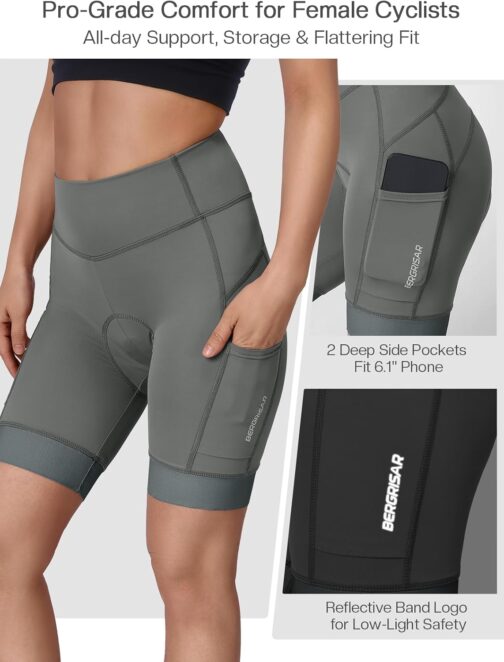BERGRISAR Women's Padded Cycling Shorts with 4D Seat Padding Breathable Elastic – Bild 3