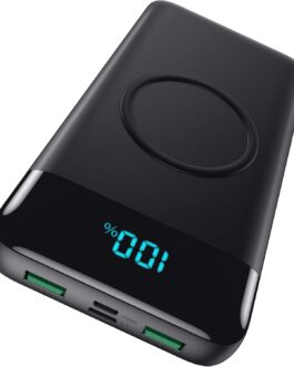 AXNEB Wireless Powerbank Fast Charging 25 W PD3.0 + QC4.0, 15 W Wireless Charger 26,800 mAh Power Bank 4 Outputs USB C External Battery with LCD Display Compatible with iPhone Huawei Samsung S20 iPad