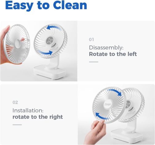 OCOOPA USB Fan Ultra Quiet - 4000 mAh Table Fan, 4 Speeds, Mini Fan for Desk, Home and Office, White – Bild 4