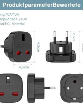 VIEVRE Pack of 2 adapters UK to DE, adapter England Germany plug, UK adapter to EU, UK plug adapter to EU, UK to EU adapter, UK adapter UK to EU, socket adapter England