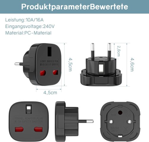 VIEVRE Pack of 2 adapters UK to DE, adapter England Germany plug, UK adapter to EU, UK plug adapter to EU, UK to EU adapter, UK adapter UK to EU, socket adapter England – Bild 2