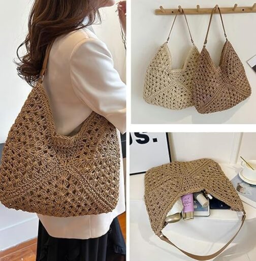 KERLYING Straw Bags Women's Summer Hollowed Beach Shoulder Bag, 2025 Leisure Shoulder Handbag by the Sea, Large Woven – Bild 6