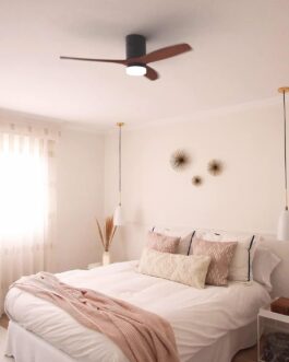 CREATE / Windcalm / Ceiling Fan with Lighting and Remote Control, Black Base with Dark Wood Blades / 40 W, Wi-Fi, Quiet, Diameter 132 cm, 6 Speeds, Timer, DC Motor, Summer and Winter Operations