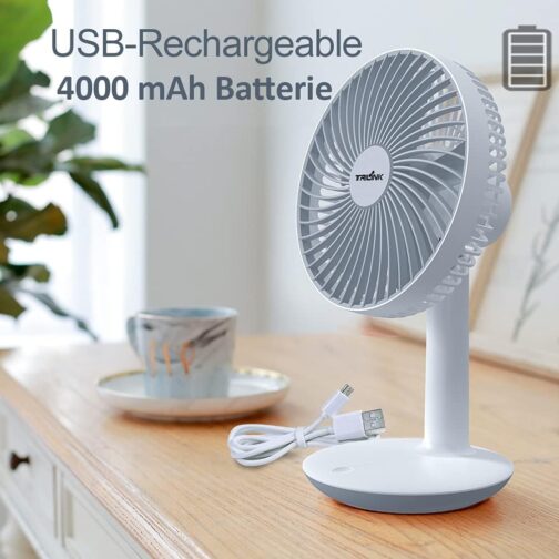 Mini Table Fan Rechargeable 4000mAh Battery - 4 Speed Levels 6.3 Inch Small Desk Fan Quiet Adjustable 50° Portable Personal Fan for Office Bedroom Home – Bild 2