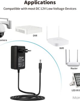 12 V 2 A Power Supply, 24 W Transformer Tonton, AC 220-240 V to DC 12 Volt, EU Plug for LED Strips, CCTV Camera, Radio, Housing Fan Router, 1.8 m Charger