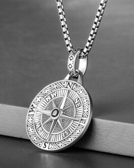 MIRKUZI Men’s Necklace with Pendant Men’s Chain Compass Pendant Birthday Gift for Men Boys (Silver)