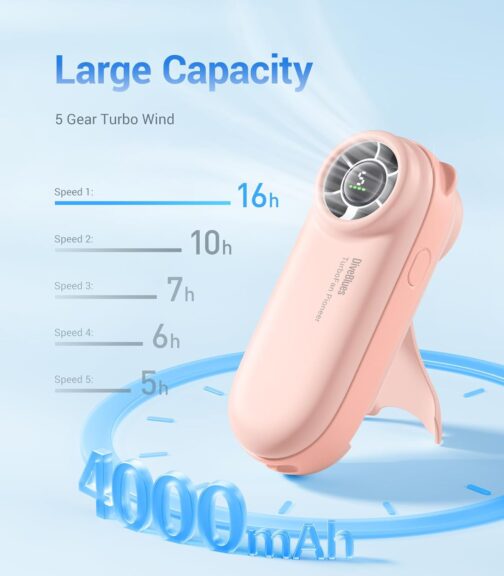 Diveblues Mini Portable Turbo Handheld Fan, 16 Hours Maximum Battery Life, 4000 mAh USB Rechargeable Fan with 5 Speeds for Travel, Outdoor, Concerts, Office – Bild 4