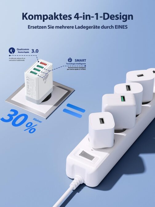 USB Charger, 4-Port 33W Fast Charger, USB Power Supply with QC 3.0 Multiple USB Plug Power Adapter for iPhone 16 15 14 13 12 11 Pro Max, Samsung, Huawei, Xiaomi, Mobile Phones Fast Charger Charging – Bild 3