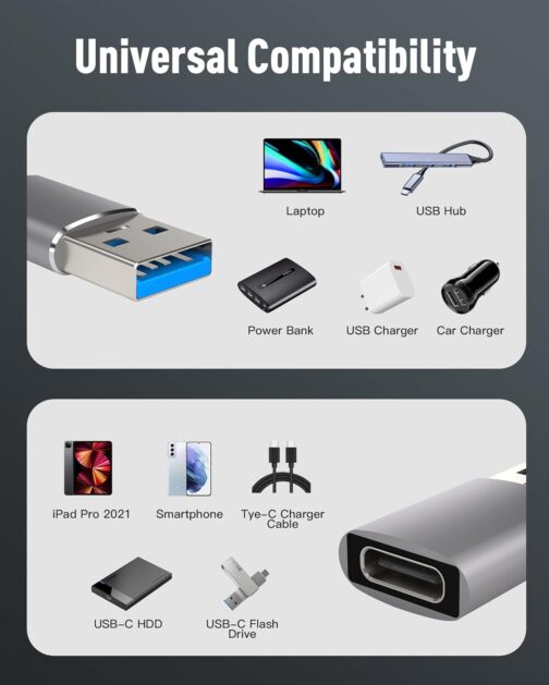 Orangeck USB to USB C 3.1 Adapter (Pack of 3), USB C Female to USB Male, USB Type C to USB A Adapter for iPhone 12/11, Samsung Galaxy S22/S21/Note 20/A90, MacBook, ChromeBook Google Pixel – Bild 5