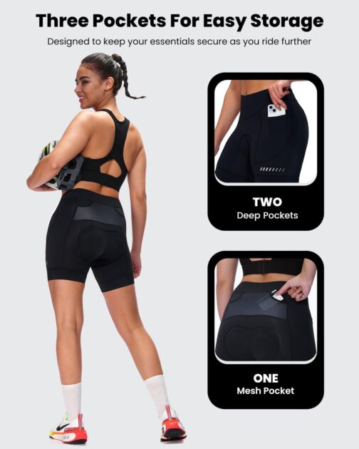 Sportneer Women's Cycling Shorts with Seat Padding 4D Padded Cycling Shorts with Pocket Elastic Breathable Cycling Shorts Women's Padding Pain-Free Quick-Drying – Bild 3