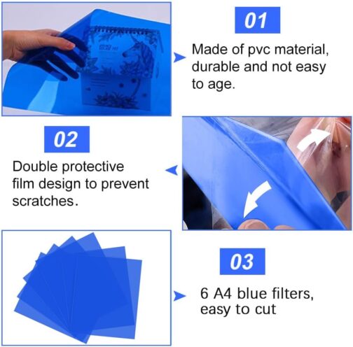 DECARETA Pack of 6 Colour Films Gel Colour Filter Transparent Colour Films 29.7 x 21 cm Photography Blue Colour Film Film for Photo Studio – Bild 3