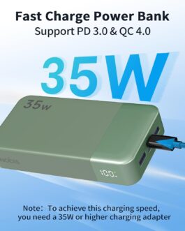 Nobis Power Bank, 20000 mAh Portable Charger, 35 W USB C in & Out Quick Charge, 4 Ports External Battery Pack with LED Digital Display, Compatible with MacBook, Phone 15 S23 (Green)