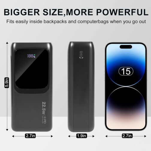 Outdoor Camping Power Bank 60000 mAh Power Bank with Large Capacity 22.5 W/PD20 W with Built-in Cable External Mobile Phone Batteries with Quick Charge Function for Smartphones, Tablets etc. (Black) – Bild 7