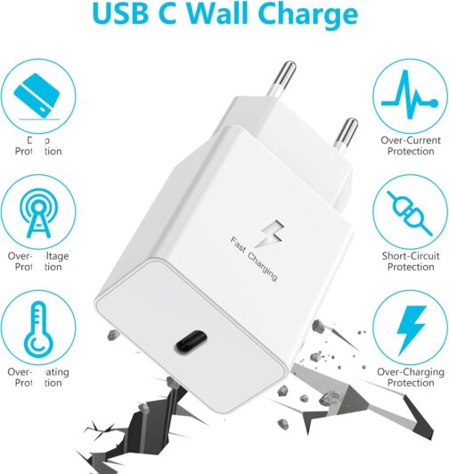 Fast Charger for Samsung 15W Charger, USB C Power Supply PD Charging Adapter Plug for Samsung Galaxy S23 S22 S21 S20 Ultra 5g S10 S9 S8 A54 A53 A34 A14 A13 M53 M13, for iPhone Mobile Phone/iPad/Tablet – Bild 5