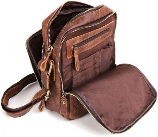 BAIGIO Shoulder Bag Men's Leather Vintage Men's Messenger Bag with Shoulder Strap for Work Travel Everyday Life, light brown, Retro