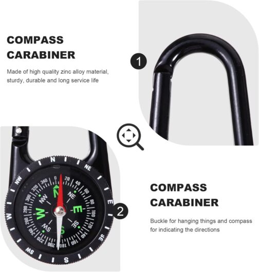 BESPORTBLE Compass Carabiner: Compass Portable Camping Orientation Running Compass Hiking Compass with Hook Ring Multifunctional Compass for Camping Navigation – Bild 3