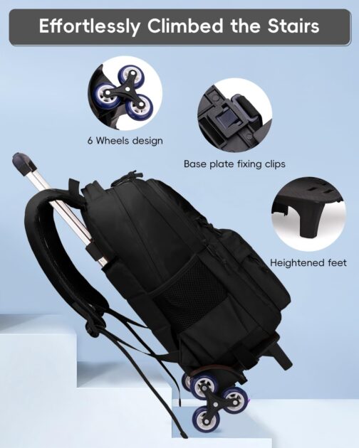Tanou Trolley Backpack with Wheels for Boys - Unisex School Backpack Teenager with 6 Wheels Waterproof - School Bag Trolley Boys Casual Daypack for 3rd 9th Grade, 25L – Bild 5