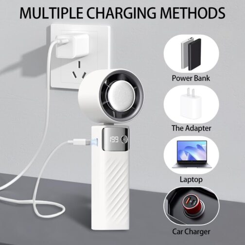 CATGIFF Handheld Fan, Mini Fan Battery Rechargeable, Adjustable Speed (1-199), Digital Display, 90° Adjustable Fan, Small, Quiet Turbo for Travel, Camping, Travel, Outdoor, White – Bild 5