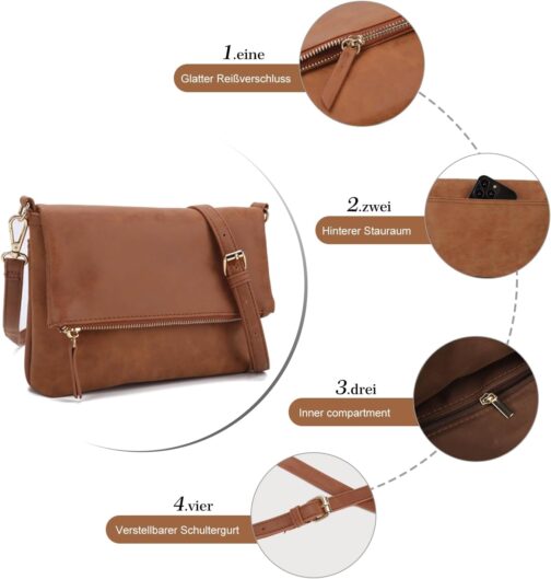 Gladdon Women's Small Shoulder Bag, Crossbody Bag, Shoulder Bag, Elegant Clutch Messenger PU Leather Bags for Daily Work, Shopping, brown, Retro – Bild 4