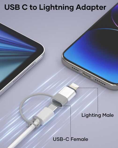 Zestiq USB C to Lightning Adapter, Pack of 2 Adapter USB C to Lightning, Supports Charging/Data Synchronisation iPhone Adapter for iPhone 14/13/12/11/iPad/Airpods, Not for Headphones/Audio/OTG – Bild 5
