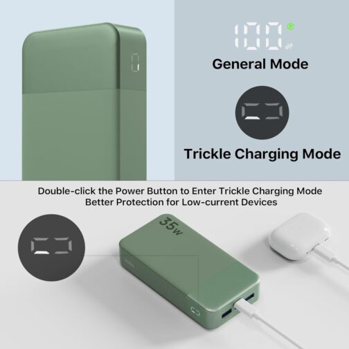 Nobis Power Bank, 20000 mAh Portable Charger, 35 W USB C in & Out Quick Charge, 4 Ports External Battery Pack with LED Digital Display, Compatible with MacBook, Phone 15 S23 (Green) – Bild 5
