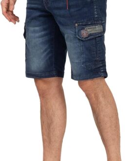 Timezone RykerTZ Rough Navy Wash W34 Men’s Cargo Jeans Shorts Bermuda with Side Pockets 25-10025-00-3444