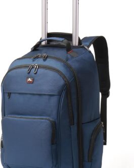WIRABO Backpack with Wheels, 15.6 Inch Trolley Hand Luggage, Laptop Travel Bag with Wheels, Large Backpack for Men, Work, College, blue, Rucksack