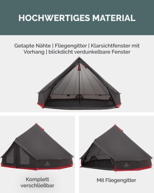 JUSTCAMP Bell Tipi Tent for Family Groups - 4 Sizes (4-12 People) - Waterproof (3,000 mm) - with Standing Height - 2 Colours (Grey, Mint) – Bild 4