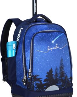 UNIKER Wheeled Backpack Travel Carry On Luggage with Swivel Wheels, Rolling Bookbag for Boys, Laptop Bag with Wheels for 15.6″ Notebook, Falling Star, rolling backpack