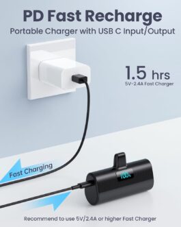 Mini Powerbank 5200 mAh for iPhone, Small Power Bank 20 W PD 4.0 A Quick Charge Function External Battery, Compact LCD Digital Display Battery Pack Compatible with iPhone 14/14/Pro
