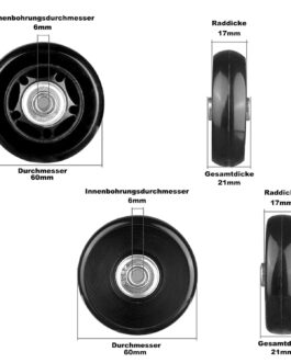 Alriedy Set of 4 Suitcase Castors, 60 x 18 mm Rubber Suitcase Replacement Wheels, Luggage Suitcase Replacement Wheels, Replacement Wheels for Suitcases (60 mm x 18 mm)