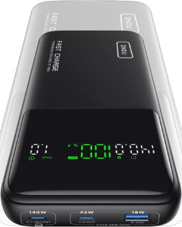 INIU Laptop PowerBank, 140 W 25000 mAh Power Bank, Fast Charging, Small External Mobile Phone Batteries, USB-C Input & Output for MacBook, Surface, iPad, Camera, DJI, iPhone 16 15 14, Travel, Hiking