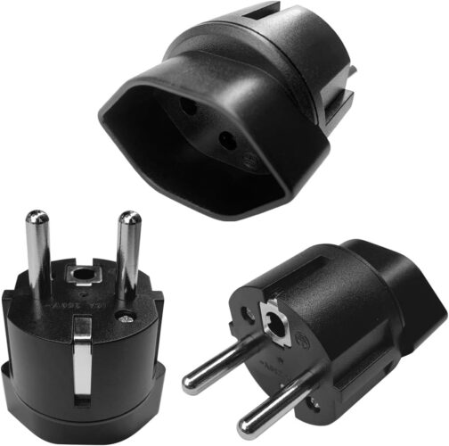 Switzerland/Liechtenstein to EU Adapter Plug, Swiss 3 Pin Male to 2 Pin DE/FR/IT/ES Socket for Switzerland/Liechtenstein Visitors (Pack of 3) Black
