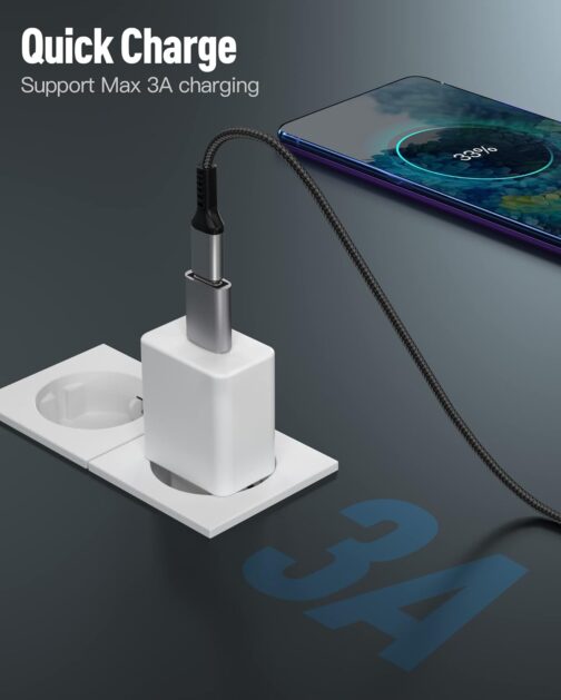 Orangeck USB to USB C 3.1 Adapter (Pack of 3), USB C Female to USB Male, USB Type C to USB A Adapter for iPhone 12/11, Samsung Galaxy S22/S21/Note 20/A90, MacBook, ChromeBook Google Pixel – Bild 4