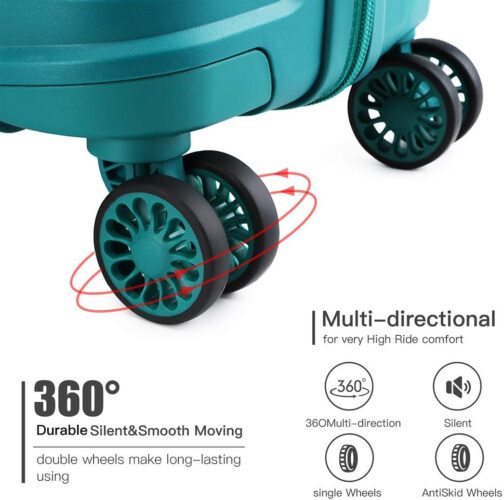 Kono TSA Hard Shell Suitcase Trolley Suitcase Polypropylene Luggage 8 Wheels, turquoise – Bild 4