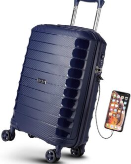 Kono 55 cm Hand Luggage Hard Shell Suitcase Trolley Suitcase Travel Suitcase with USB Charging Port and TSA Lock, navy, Suitcase