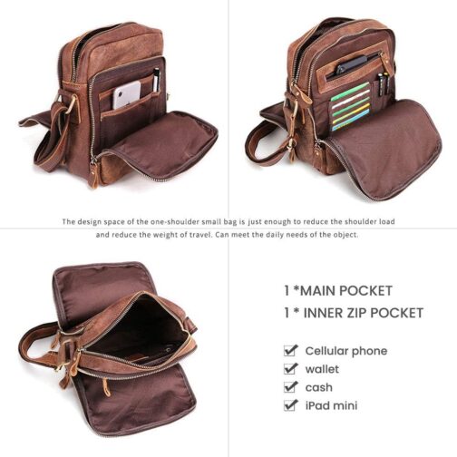 BAIGIO Shoulder Bag Men's Leather Vintage Men's Messenger Bag with Shoulder Strap for Work Travel Everyday Life, light brown, Retro – Bild 4
