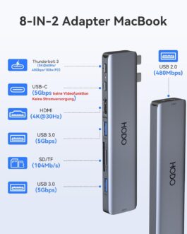 HODO USB C Hub Adapter for MacBook Pro Air, Mac Accessories 8 in 2 with 4K HDMI, Thunderbolt 3 Port, USB 3.0/2.0, SD and TF Card Slot for M3 M2 M1 2024 2023 2022 2021