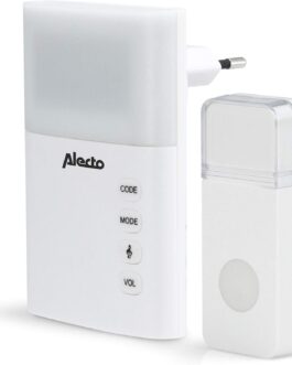 Alecto ADB-19 Wireless Doorbell – Wireless Doorbell with Flash Light – IP44 Waterproof – 30 m Range – 36 Melodies – White