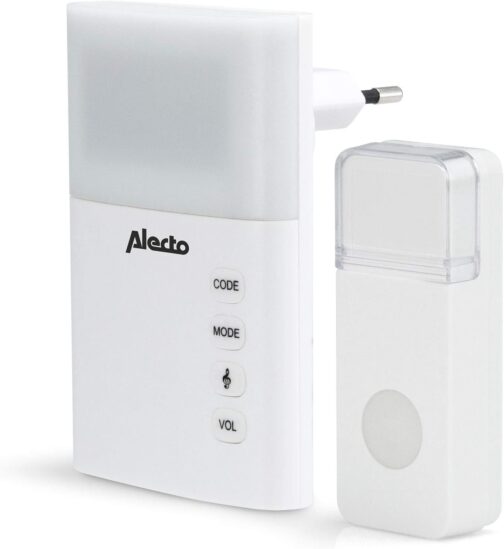 Alecto ADB-19 Wireless Doorbell - Wireless Doorbell with Flash Light - IP44 Waterproof - 30 m Range - 36 Melodies - White