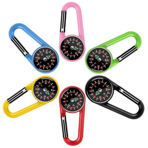 MOLZINY Pack of 6 Compass Key Fob Compass Mini Children Colourful Carabiner Compass Key Holder Zip Fixer Compass Outdoor Compass Pendant for Outdoor Hiking