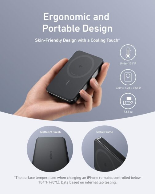 Anker MagGo Power Bank, Ultra Slim 10000mAh Magnetic Battery Pack, Qi2 Certified, Portable, 15W Ultra Fast MagSafe Compatible Charger, Ergonomic Design, Only for iPhone 16/15/14/13 – Bild 4