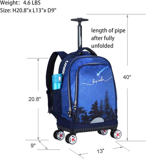 UNIKER Wheeled Backpack Travel Carry On Luggage with Swivel Wheels, Rolling Bookbag for Boys, Laptop Bag with Wheels for 15.6" Notebook, Falling Star, rolling backpack – Bild 2