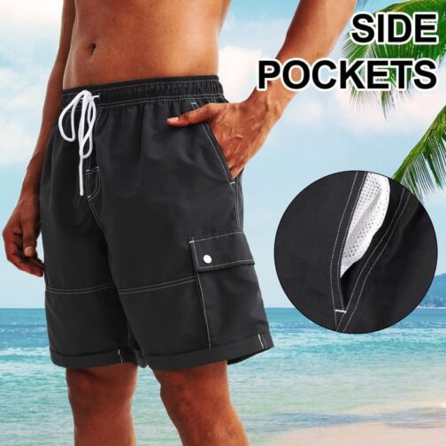 riemot Badeshorts Herren Schnelltrocknend Badehose Kurzen Strandhose Boardshorts Atmungsaktiv Sporthose Trainingshose mit Mesh-Futter und Verstellbarem Tunnelzug Größe S-3XL – Bild 2