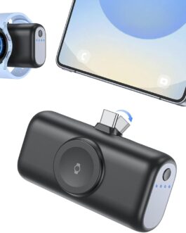 Mini Power Bank for Samsung, 5000 mAh 3-in-1 Small Power Bank for Galaxy Watch, External Mobile Phone Batteries with Quick Charging Function, Compatible with Samsung S22/23/24/25 Series, iPhone 16/15