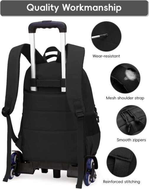 Tanou Trolley Backpack with Wheels for Boys - Unisex School Backpack Teenager with 6 Wheels Waterproof - School Bag Trolley Boys Casual Daypack for 3rd 9th Grade, 25L – Bild 6