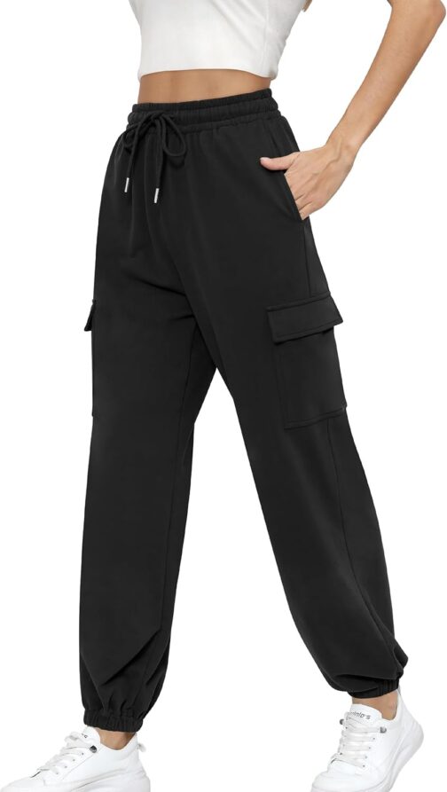 Missufe Women's Sports Trousers, Jogging Bottoms, Training Trousers, Lounge Cinch Bottom, Long Casual Trousers, Sweatpants with Pockets