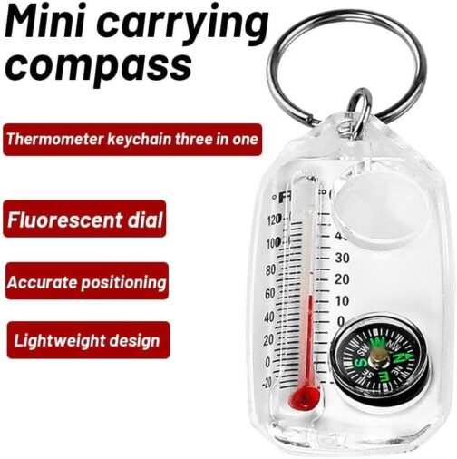 Outdoor Compass for Mountaineering Hiking Portable Luminous Accurate Thermometer Compass Outdoor In1 3 Keychain Tool – Bild 2