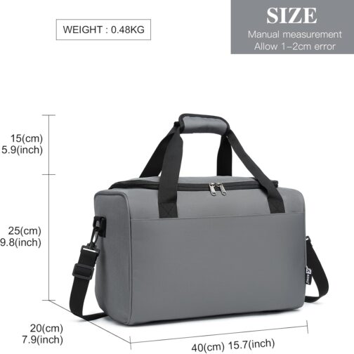 Kono Travel Luggage, 40 x 20 x 25 cm, Large Weekender Bag, Maximum-Size Hand Luggage for Men and Women, gray – Bild 4